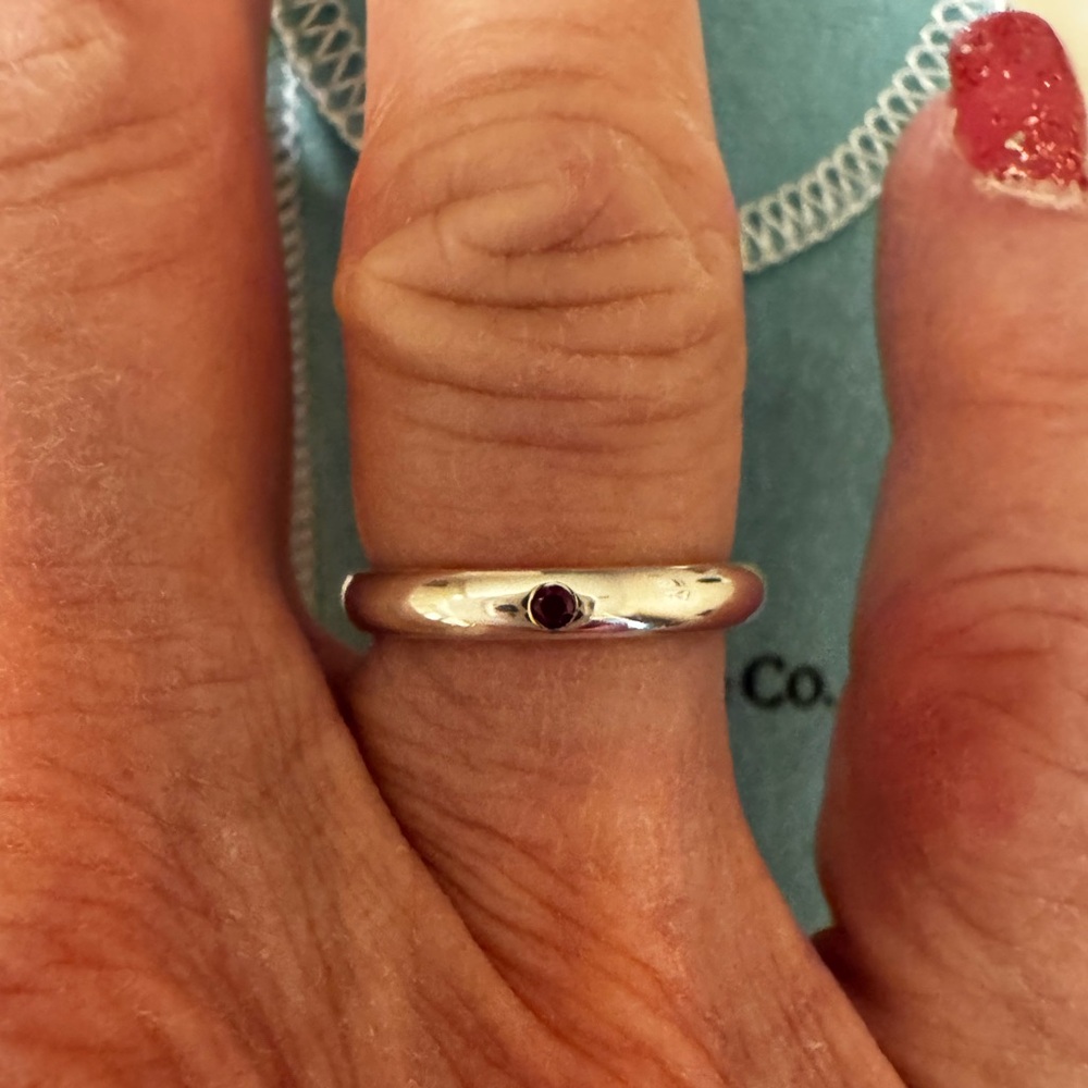 Tiffany & Co Sterling Silver stackable band with ruby